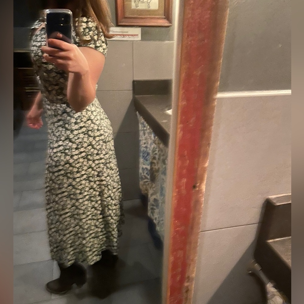 Reformation Green and Cream Floral Button-up Dress